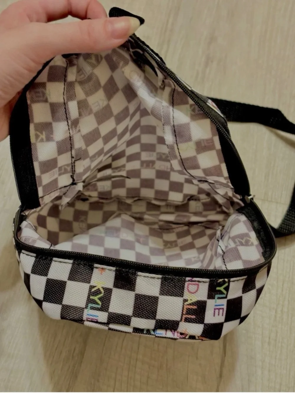 Kendall + Kylie Black & White Checkered Backpack Purse Adjustable Festival Rave